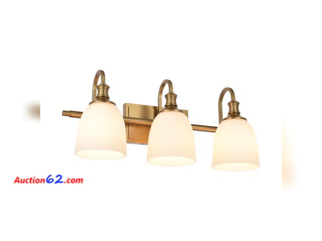 Lot 44-413o - $129.99 Retail price - Hanaloa Gold Bathroom Vanity Light Fixtures, Vintage Aged Brass 3 Lights Wall Sconce Lighting with Opal Glass Shade, ...