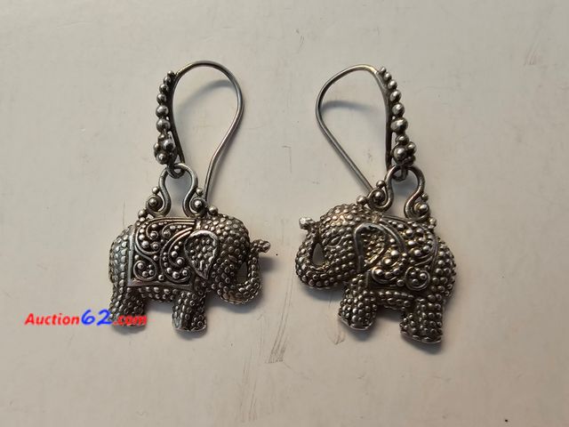 Lot 44-8370w - PAIR OF TWO AWESOME .925 STERLING SILVER MIDDLE EASTERN ELEPHANT EARRINGS.-T