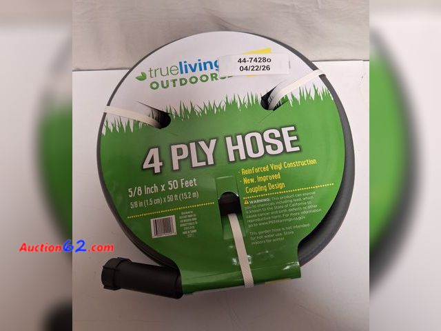 Lot 44-7428o - True Living outdoors ⅝"×50' 4-Ply hose  Appears New, A basic inspection has been given to this item. Sold AS-IS.