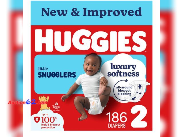 Lot 44-804 - Huggies Size 2 Diapers, Little Snugglers Baby Diapers, Size 2 (12-18 lbs), 186 Count (3 Packs of 62), Packaging May Vary Not Tested See All ...