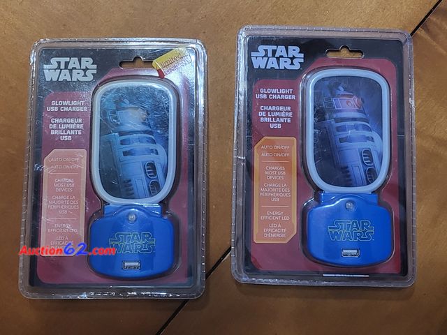Lot 44-3007b - Lot of 2 - Star Wars Glowlight USB Charger - New in Sealed Package - See Pictures Never opened, Factory Sealed