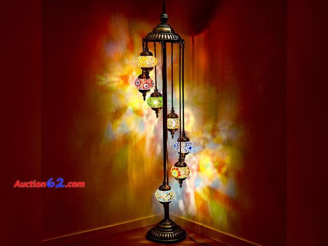 Lot 44-618n - $240.99 Retail price - Hortsun Turkish Lamp Moroccan Floor Lamp Handmade Globe Living Floor Lighting Bohemia Standing Lighting for Decorativ...