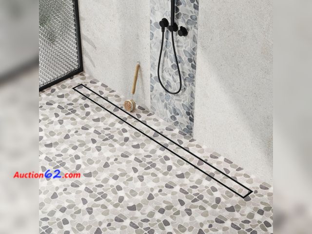 Lot 44-4034f - $135 Retail price - Neodrain 48-Inch Linear Shower Drain with Tile Insert Grate, Matte Black 304 Stainless Steel Rectangle Shower Floor Drai...