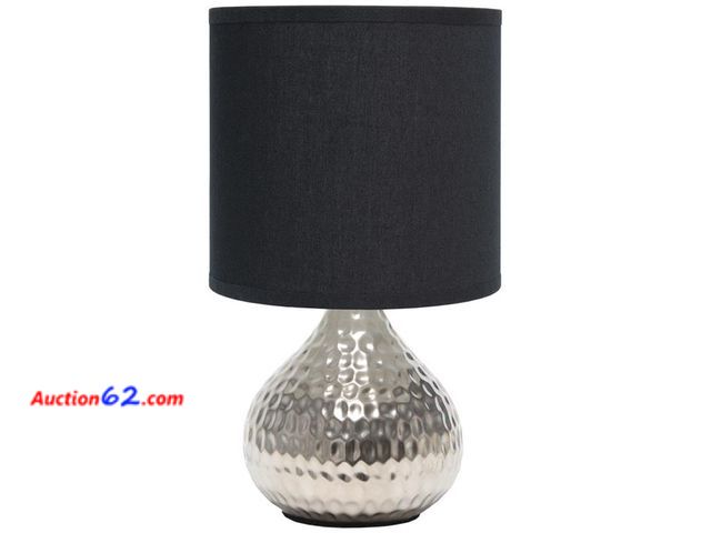 Lot 44-1897i - Simple Designs LT2073-SVW Mini Hammered Texture Silver Drip Table Lamp with White Shade Not Tested See All Photo's Appears New, A basic insp...