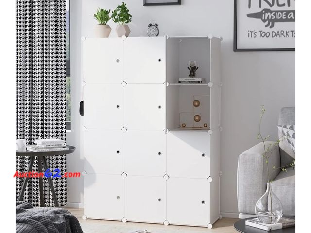 Lot 44-6977p - C&amp;AHOME Cube Storage Organizer with Doors, 12-Cube Shelves, Closet Cabinet, DIY Plastic, 36.6”L x 12.4”W x 48.4”H Appears New, A basic i...