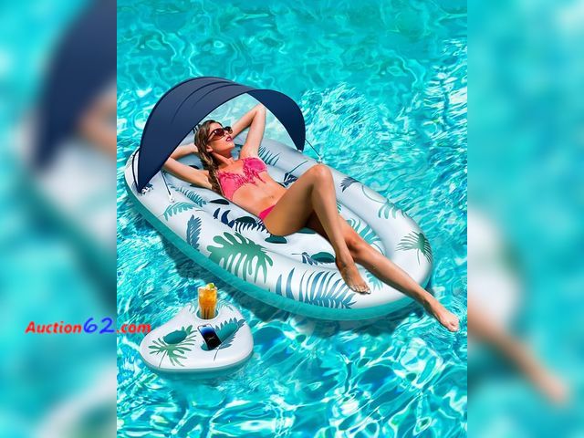 Lot 44-9092j - Inflatable Pool Float for Adults Heavy Duty with Canopy and Cup Holder Appears New, A basic inspection has been given to this item. Sold AS-...