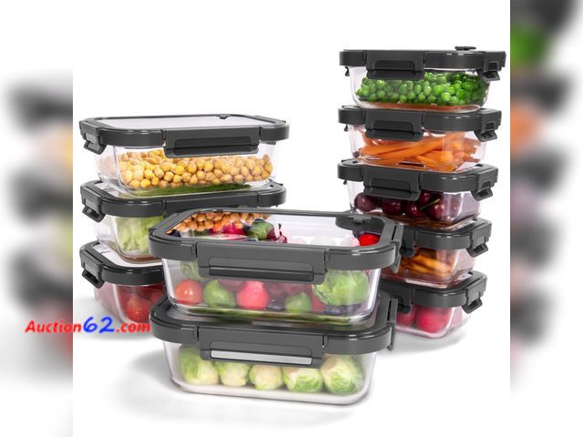 Lot 44-1116j - BOROHOUSE 10-Pack Glass Food Storage Containers with Tempered Lids – Borosilicate, Airtight, Oven-Safe (-4°F~950°F), BPA-Free, 4.4 &amp; 1.6...
