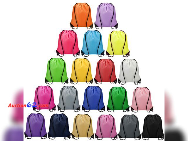 Lot 44-134a - Vorspack 100 Pcs Drawstring Bags Bulk - Lightweight Drawstring Backpack, Cinch Bag for Party Sport Gym Trip Gift - 20 Colors See All Photo's...
