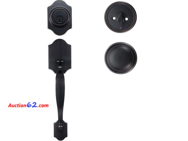 Lot 44-1882i - $100 Retail price - Happybuy Front Door Handle and Deadbolt Set, Antique Copper Finish, Adjustable Hole Spacing, for Right/Left Entrance, Fr...