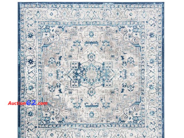 Lot 44-238t - SAFAVIEH Brentwood Light Gray/Blue Doormat 3 ft. x 3 ft. Square Medallion Distressed Area Rug Appears New