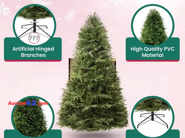 Lot 44-67b - Retail value of $187- 6.5 ft Realistic Hinged Prelit Artificial Christmas Tree with Foot Pedal, 2041 Branch Tips, 400 Warm Lights and Stand ...