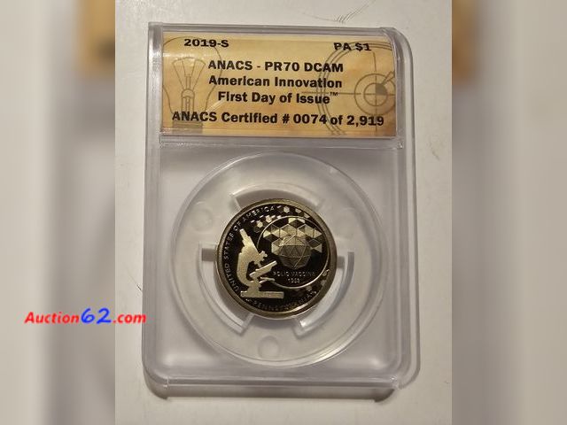 Lot 44-8314w - 2019-S INNOVATION PROOF DOLLAR CELEBRATING THE DISCOVERY OF THE POLIO VACCINE BY DR. JONAS SALK GRADED PR70 DCAM BY ANACS. PERFECT COIN! THE...