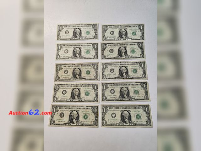 Lot 44-8317r - TEN (10) 1963B SERIES JOSEPH W. BARR DOLLAR BILLS. AMONG THE MOST SOUGHT-AFTER U.S. PAPER MONEY OF THE LATE 1960S ARE THE SHORT-LIVED "BARR"...