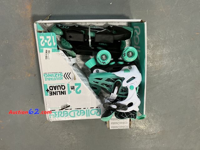 Lot 44-606j - Roller Derby Mint Prodigy Kids' Adjustable Inline-Quad Combo Skates - White/Mint Green S (12-2)

 Not Tested See All Photo's Appears New wit...