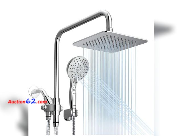 Lot 44-7329b - Ryamen dual shower head combo, 10" high pressure rain shower head with handheld spray, 6 settings handheld shower head, 15" height adjustabl...