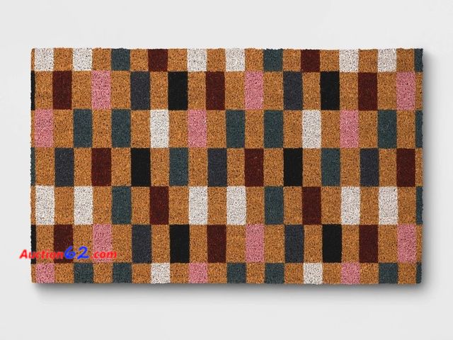Lot 44-1556p - 1'6"x2'6" Block Checker Hello Doormat - Threshold™ Appears New, A basic inspection has been given to this item. Sold AS-IS.