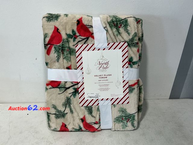 Lot 44-4090w - North Pole Trading Co. Velvet Plush Throw - Beige Cardinals 50x60 See All Photo's Not Tested Appears New, A basic inspection has been given ...