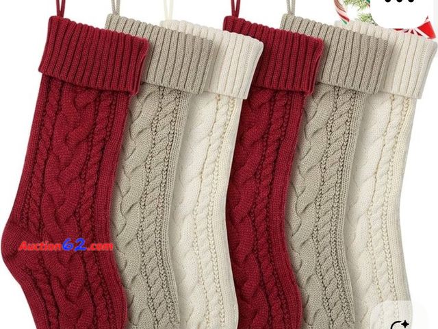 Lot 44-6615w - KaKaPops Christmas Stockings, 6 Pack 18 Inches Knit Christmas Stockings Cable Knitted Appears New, A basic inspection has been given to this...