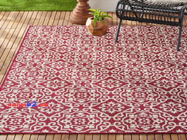 Lot 44-1555p - $67 Retail value- Nicole Miller New York Patio Country Danica Transitional Geometric Indoor/Outdoor Area Rug, Pink/Ivory , 5'2"x7'2" Appears...