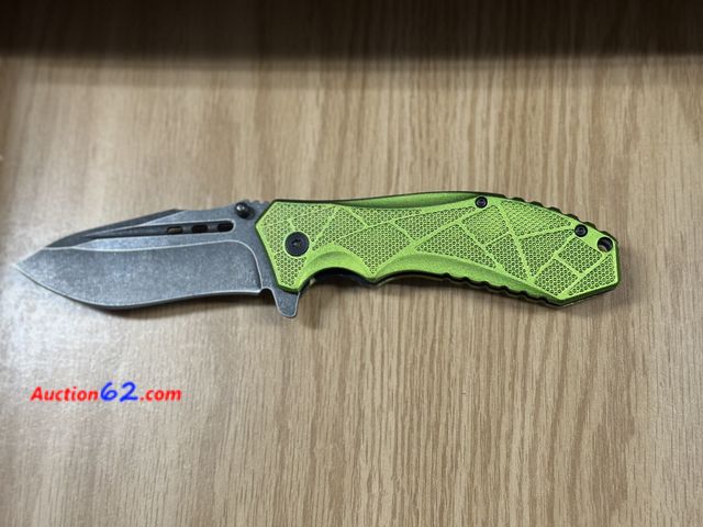 Lot 44-6216w - Cedar creek outdoors lime green colored lock blade knife with belt clip. Pre tagged $20 from store closing. See All Photo's Tested & Working...