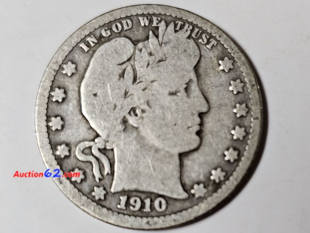 Lot 44-8348j - 1910 LIBERTY HEAD 90% SILVER BARBER QUARTER. MINTED IN PHILADELPHIA.-NT