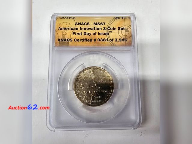 Lot 44-8336b - 2019 D INNOVATION DOLLAR GRADED MS67 (MINT STATE) BY ANACS. DELAWARE COIN HONORING ANNIE JUMP CANNON (DECEMBER 11, 1863 – APRIL 13, 1941). S...