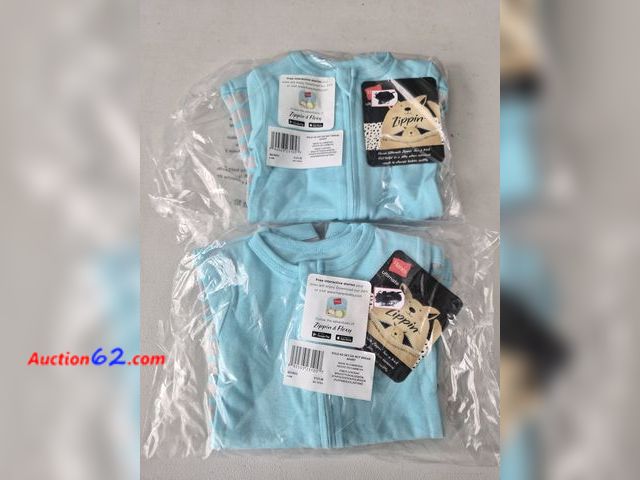 Lot 44-3008f - Lot of 2 Sets |  0-6 Months - Hanes Ultimate Baby Zippin 2 Pack Rompers, Blue Stripe - New in Sealed packages Never opened, Factory Sealed