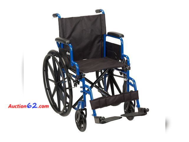 Lot 44-671m - $128.38 Retail price - Drive Medical Blue Streak Lightweight Wheelchair with Swing-Away Footrests and Flip-Back Arms, Portable Folding Wheel...
