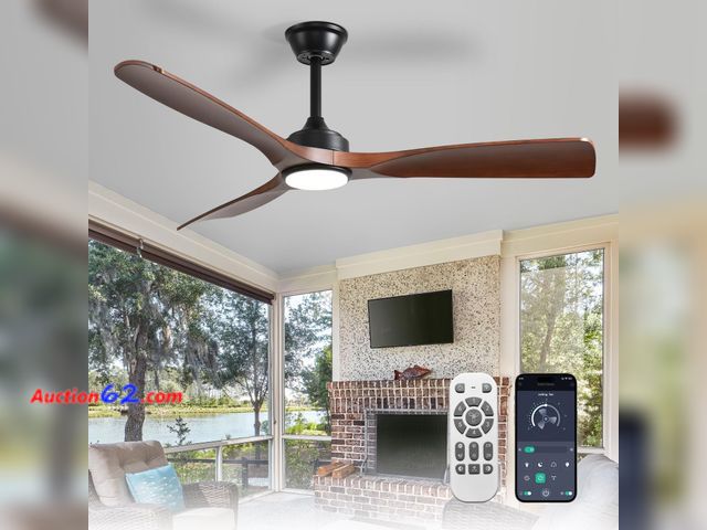 Lot 44-2800 - $92.99 Retail price - Depuley 52-Inch Ceiling Fan with Light: Walnut 3 Blade Outdoor Fans for Patios - Dimmable Indoor Fan with Remote APP C...