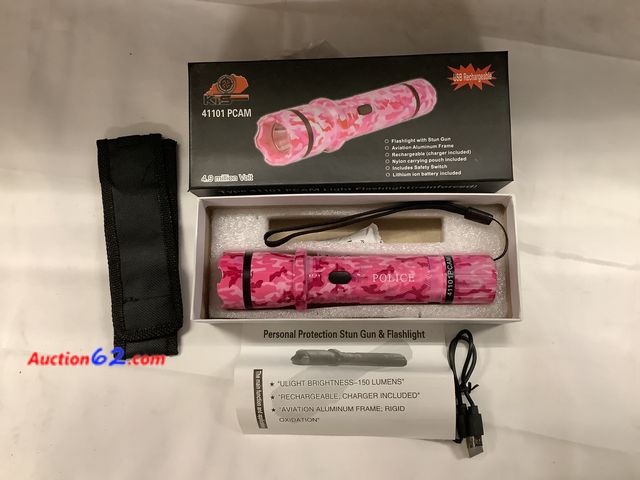 Lot 44-6180o - KS 41101 Pcam stun gun and flashlight. 4.9 million volt aviation aluminum frame rechargeable. New. See All Photo's Tested & Working