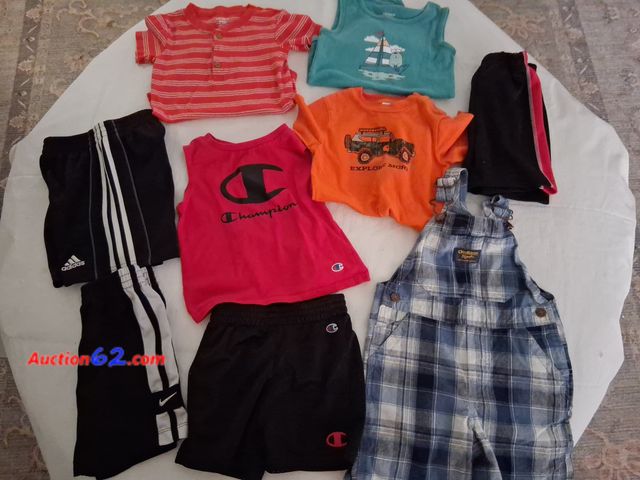 Lot 44-2025o - One lot of gently used 24 month boys clothes. One pair very gently used Oshkosh overalls. One pair of Champion shorts.  One very gently used...