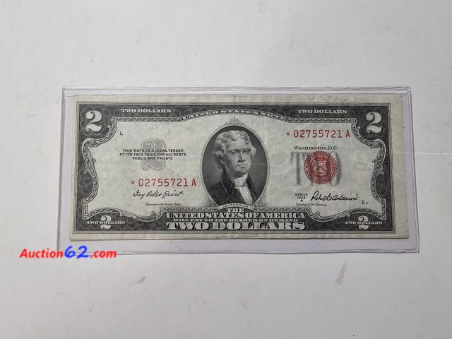 Lot 44-8346i - 1953 A SERIES $2 RED SEAL LEGAL TENDER STAR NOTE. CIRCULATED. FROM THE GOOD OLD DAYS WHEN MONEY SAID "LEGAL TENDER FOR ALL DEBTS, PUBLIC AND...