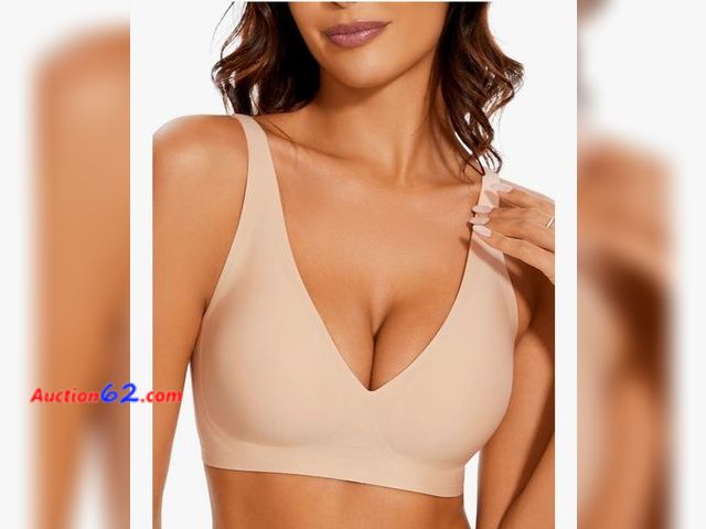 Lot 44-6559g - Size Medium Womens Deep V Bras No Underwire Scalloped Push Up Bras for Women Wireless Seamless Bralettes Plunge T Shirt Bra Appears New