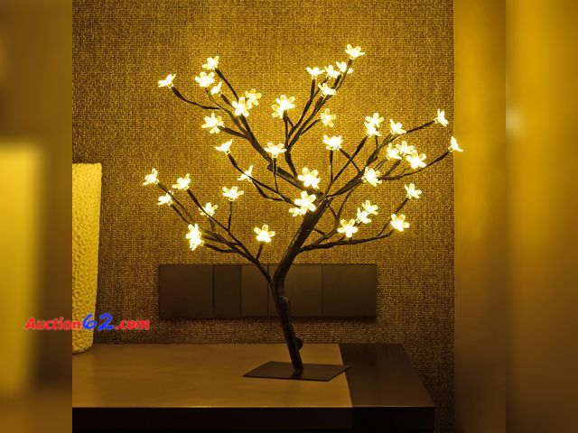 Lot 44-977e - LIGHTSHARE 18 Inch Cherry Blossom Bonsai Tree, 48 LED Lights, 24V UL Listed Adapter Included, Metal Base, Warm White Lights, Ideal as Night ...