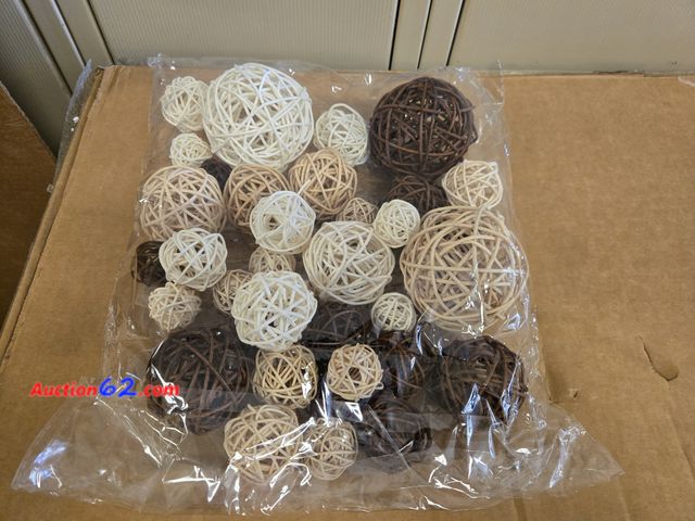 Lot 44-6515q - KERYAR 36 Pcs Wicker Rattan Balls Decorative (White, Wood Color, Dark Brown) Appears New, A basic inspection has been given to this item. So...
