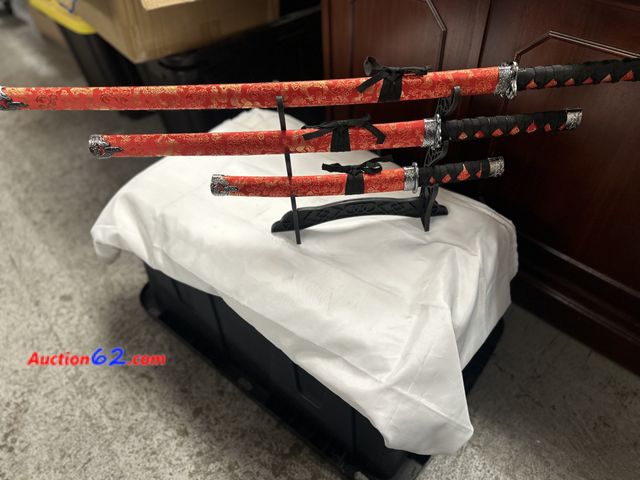 Lot 44-6115o - Set of 3 samurai swords. New. Not sharp. Opened for photos. See All Photo's Tested & Working Never opened, Factory Sealed