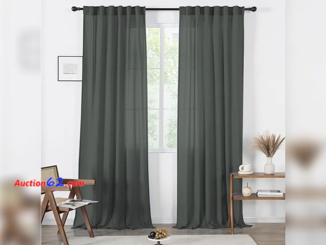 Lot 44-6731g - MAIHER Semi Sheer Curtains 45 inch Length, Linen Textured Rod Pocket &amp; Back Tab Short Curtains Privacy with Light Through for Bedroom/Ki...