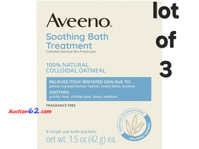 Lot 44-6574p - Lot of 3 Aveeno Fragrance-Free Soothing Bath Treatment &amp; Soak for Soothing Relief, 100% Natural Colloidal Oatmeal, Relieves Itchy, Irrit...