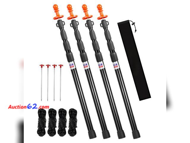 Lot 44-2710 - $79.99 Retail price - Heavy Duty Telescoping Tarp Poles, Set of 4-4-Section Adjustable 3.1FT to 9.2FT Aviation Aluminum Tent Poles for Campi...