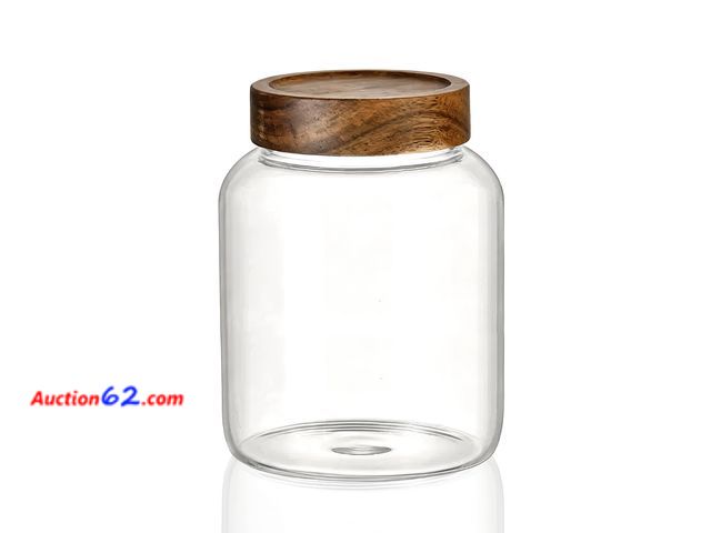 Lot 44-1608e - MOLADRI 49 Fl oz/1450 ml Large Glass Jar with Wooden Screw On Lid, Wide Mouth Clear Airtight Container, Kitchen Storage Canister for Cookies...