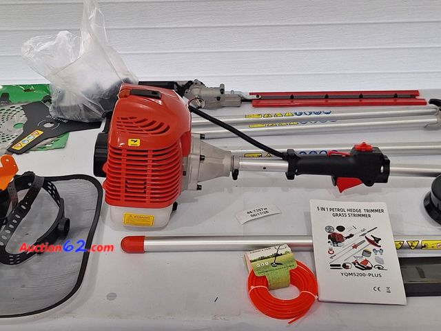 Lot 44-7357w - 5-in-1 petrol hedge trimmer grass trimmer, E-Commerce Return, A basic inspection has been given to this item. Sold AS-IS. For parts or repai...