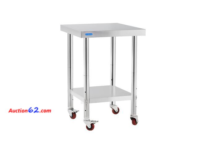 Lot 44-2548e - $99.99 Retail price - KUARBARR Stainless Steel Table for Prep &amp; Work with 4 Caster Wheels with Undershelf 18 x 24 NSF Metal Commercial K...
