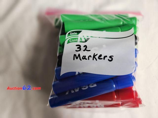Lot 44-2337b - 32 markers New. Blue, green, red and black. Never used. See photos. 1. Appears New, A basic inspection has been given to this item. Sold AS-...
