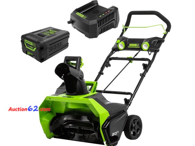Lot 44-15g - Retail value $450- Greenworks 60V 20" Brushless Cordless Snow Blower (Single-Stage), 5.0 Ah Battery and Charger Included- Dirty from wear ho...