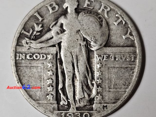 Lot 44-8352j - 1930 STANDING LIBERTY 90% SILVER QUARTER. DECENT AMOUNT OF DETAIL ON THIS COIN. MINTED IN PHILADELPHIA.-NT