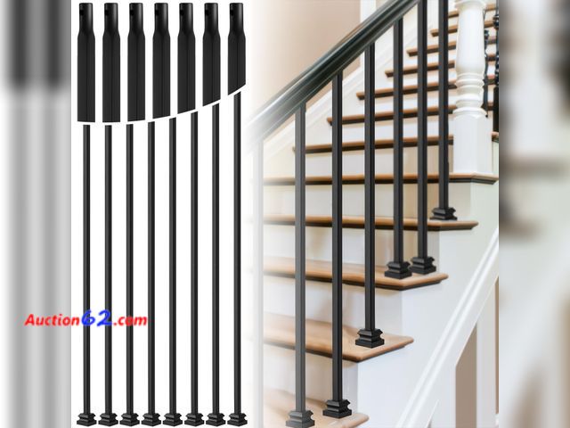 Lot 44-1647e - $199.99 Retail price - Therwen 40 Sets Wrought Iron Balusters with Flat Shoes, Hollow Square Iron Balusters &amp; Metal Flat Shoes Set for S...