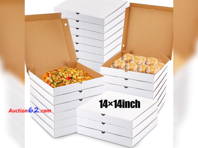Lot 44-1972 - $99.99 Retail price - PerKoop 100 Pcs 14"x14" Pizza Boxes Bulk 14inch Empty Cardboard Pizza Box Reusable Square Food Serving Container for T...