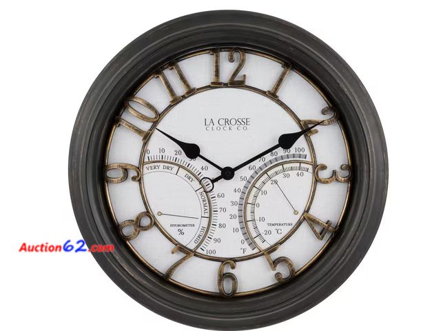 Lot 44-157b - Retail of $46- 19.7 in. Indoor/Outdoor Courtyard Oil-Rubbed Bronze Quartz Analog Wall Clock 1. Appears New, A basic inspection has been give...