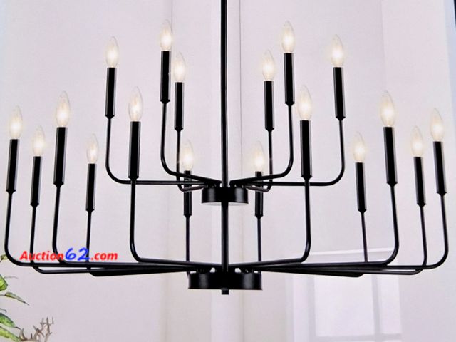 Lot 44-7233e - Black chandelier, modern farmhouse 18 lights metal 2-tier candle lighting fixture E-Commerce Return, A basic inspection has been given to th...