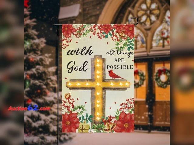 Lot 44-2939e - Lighted Christmas Garden Flag Nativity Cross Religious Poinsettia Flower Christmas Decorations Colorlife Cardinal God Quotes with God All Th...